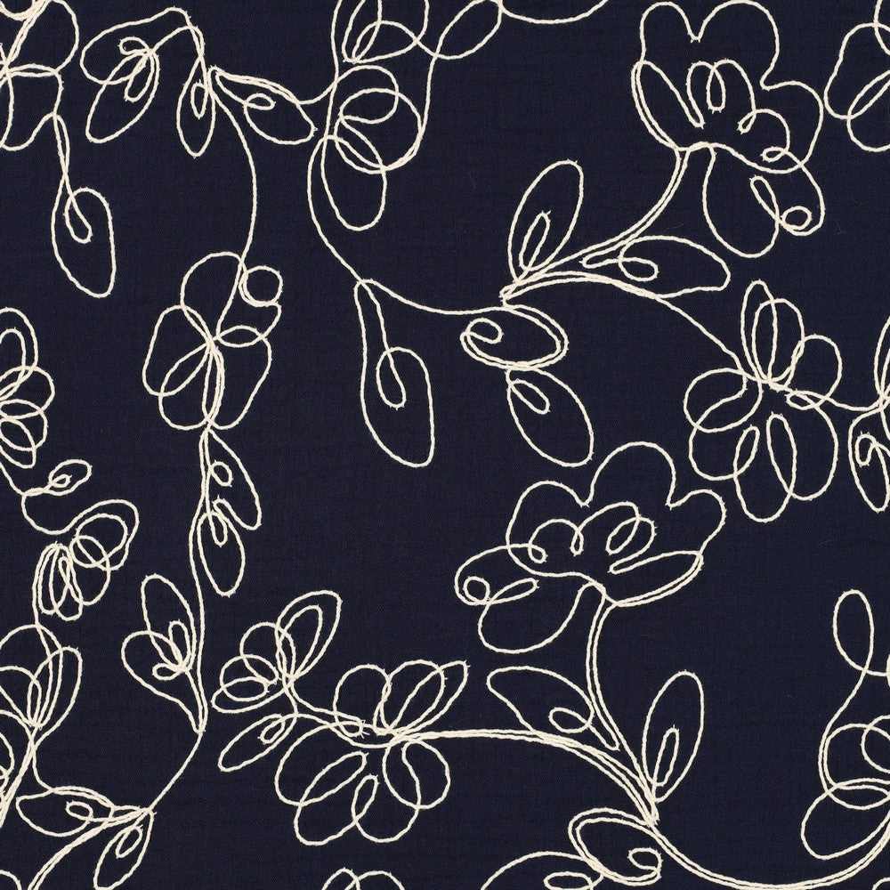 
                  
                    Donkerblauwe double gauze met lichte geborduurde bloemen, double gauze
                  
                