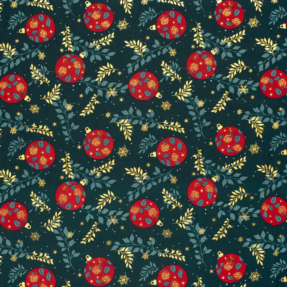 
                  
                    Kerststof met kerstballen en gouden folie, katoen
                  
                