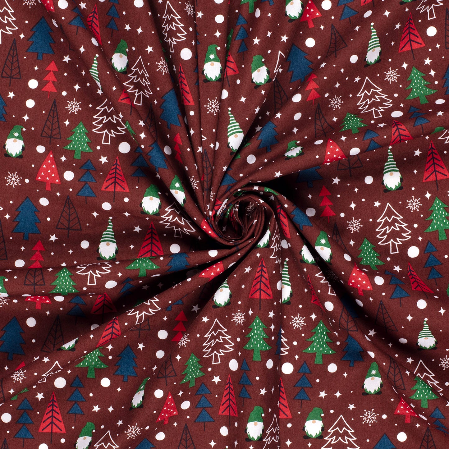 
                  
                    Vrolijke kerststof met kerstmannetjes en kerstbomen, katoen
                  
                