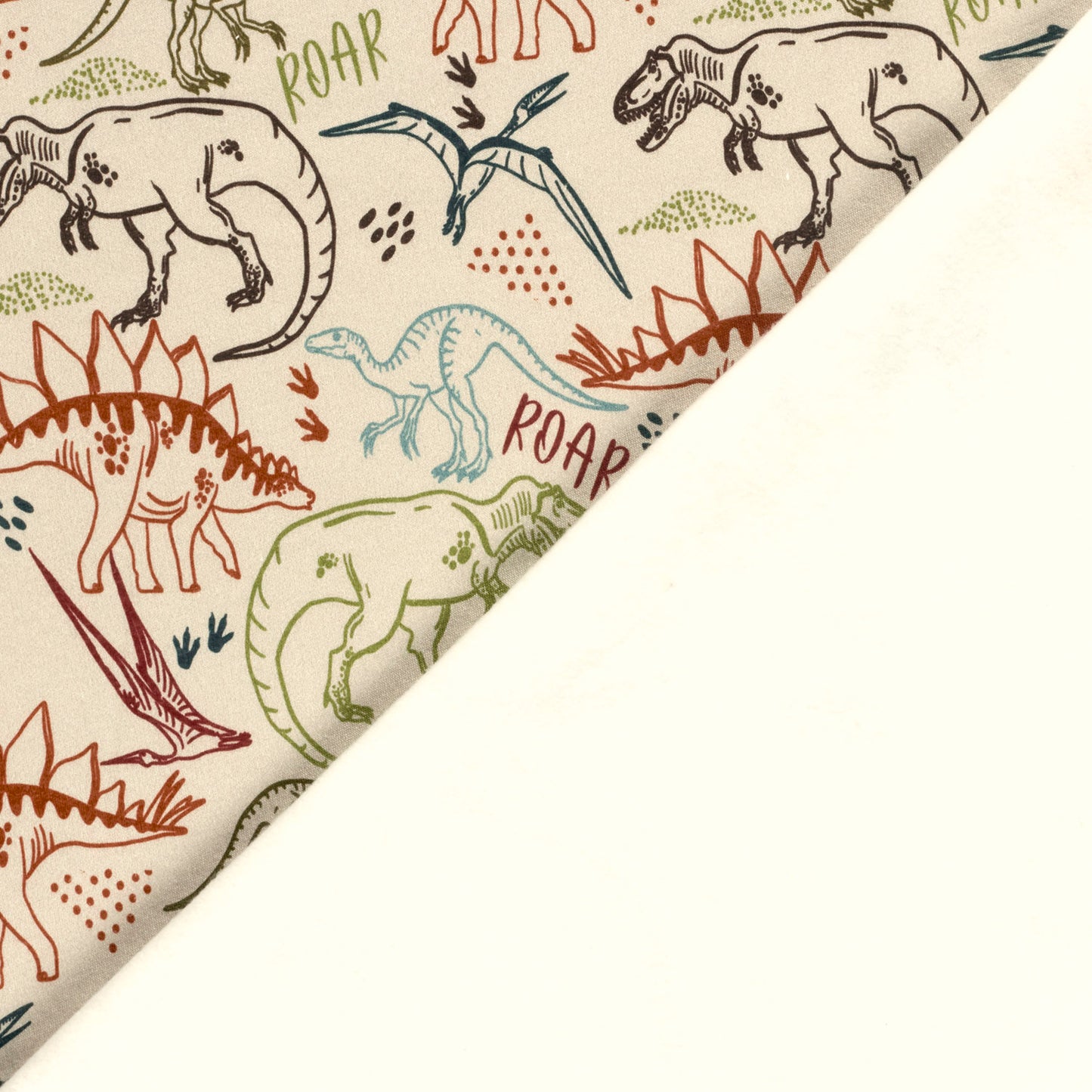 
                  
                    Vrolijke rekbare stof met dinoprint, sweatstof
                  
                