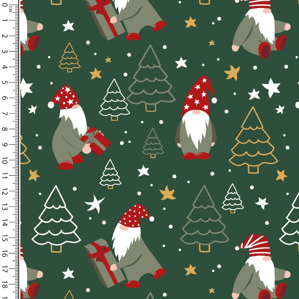 French terry, kerstmannetjes in het groen