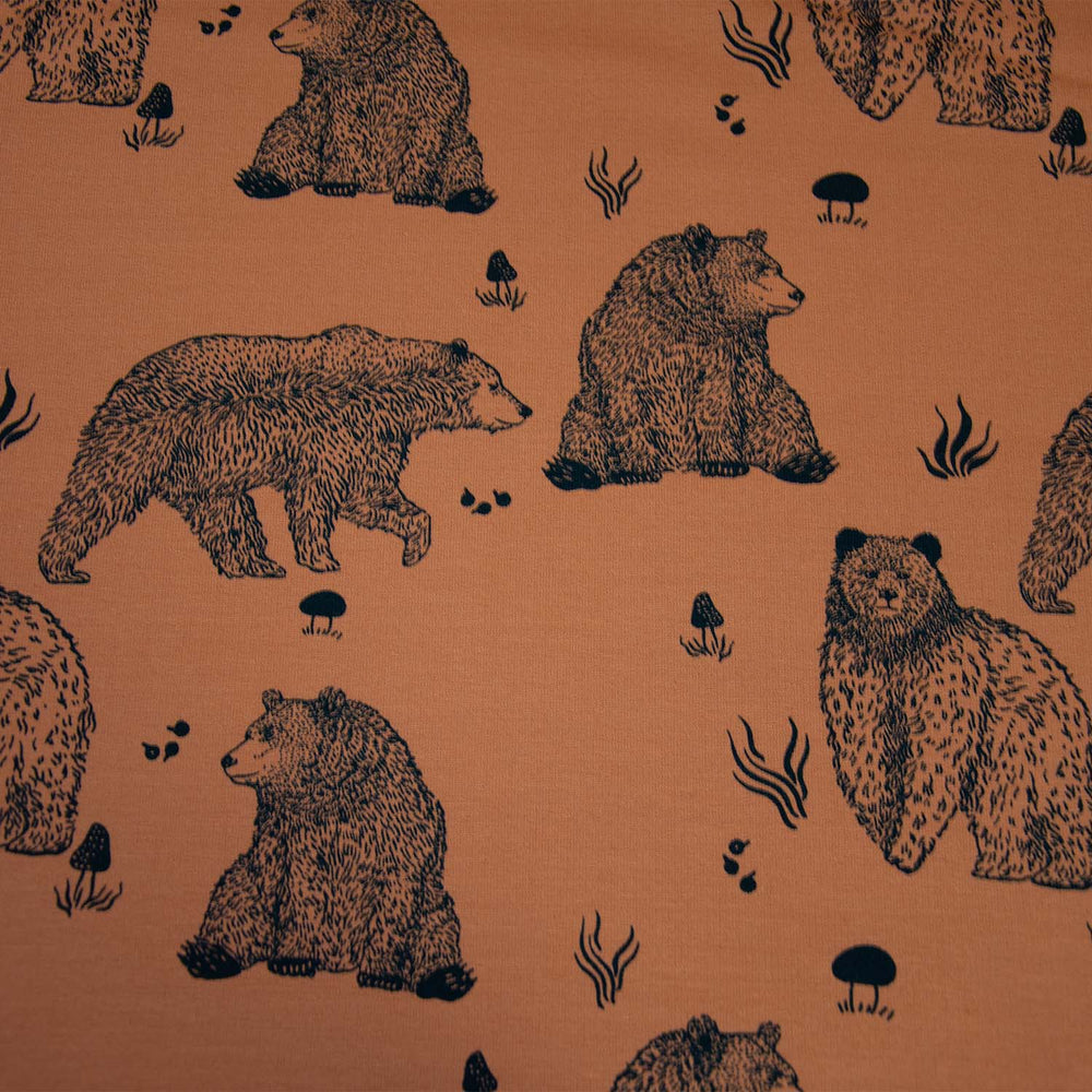Sweatstof met zachte binnenkant, bruin met beren, Katia Fabrics