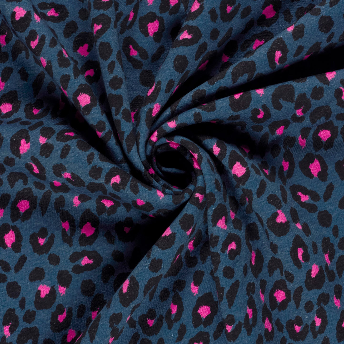 
                  
                    Blauwe stof met panterprint, joggingstof
                  
                